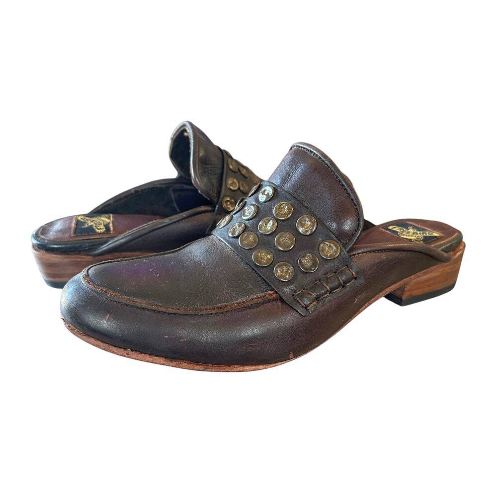 Freebird by Steven Muse Studded Leather Mules - Brown-Black - 9 - Picture 3 of 9